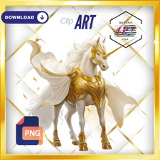 The Golden-Armored Unicorn in Regal Splendor - Digital Download Clip Art #39