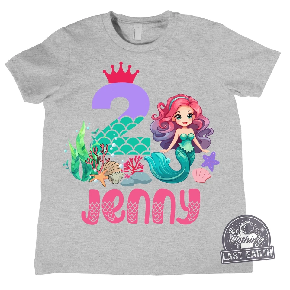 Camisa de Cumpleaños Sirena Personalizada Sirena Fiesta de Cumpleaños Regalo Cumpleaños Niña Foto 3 de 4