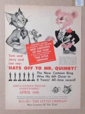 1949 TOM & JERRY 9x12.25" Print Ad FN 6.0 The Little Orphan MGM Cartoon & Leo