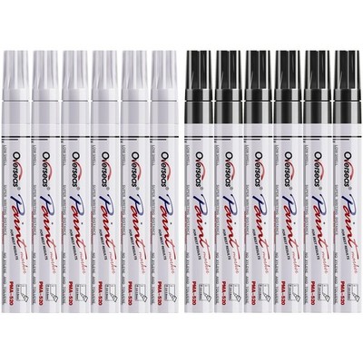 White and Black Paint Pens, 12 Pack Oil Based Permanent Markers - Medium Tip,...