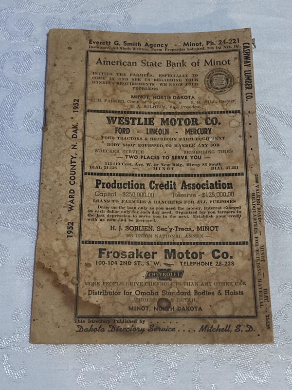 1952 Ward County North Dakota Phone Book Directory