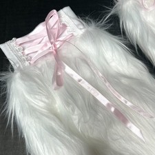 White Corset Leg Warmers Baby Pink Lace Up Pants Boot Covers Faux Fur Legwarmers
