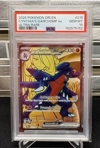 2025 Pokémon Destined Rivals Cynthia’s Garchomp EX #215/182 Ultra Rare PSA 10