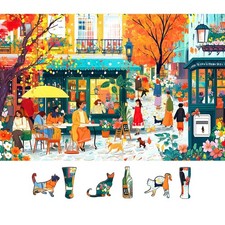 Cafe Scene Puzzle for Adults 500 Pieces Colorful Street Jigsaw Puzzle Letters