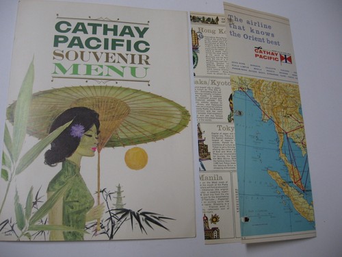 1968 Rare Cathay Pacific Air Lines Souvenir Menu & Map