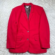Talbots Red Cotton Blend Blazer Large Vintage 80s 90s Jacket Classic Career