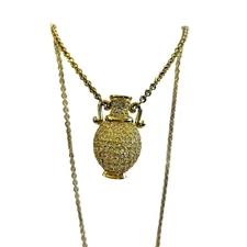 RARE Vintage NAPIER Gold Rhinestone Vase Bottle Pendant Necklace-All Rhinestones