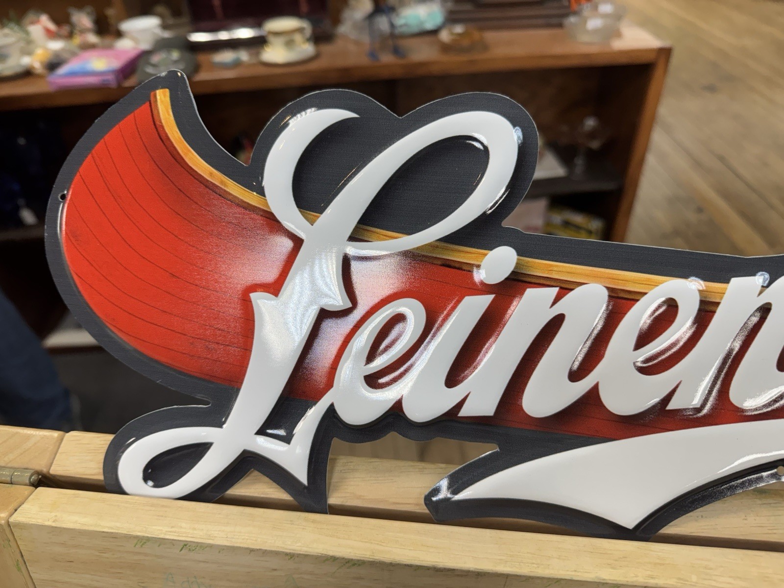 Leinenkugel’s Leinie CANOE Boat Metal Sign Tin Tacker 24" CHIPPEWA FALLS Brewery