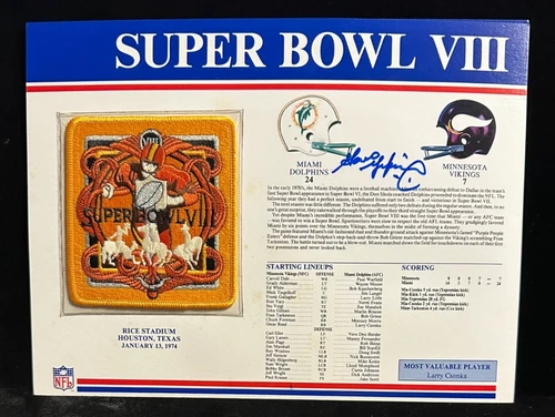 Garo Yepremian Signed 9x12 Willabee & Ward Super Bowl VIII Patch Card Dolphins