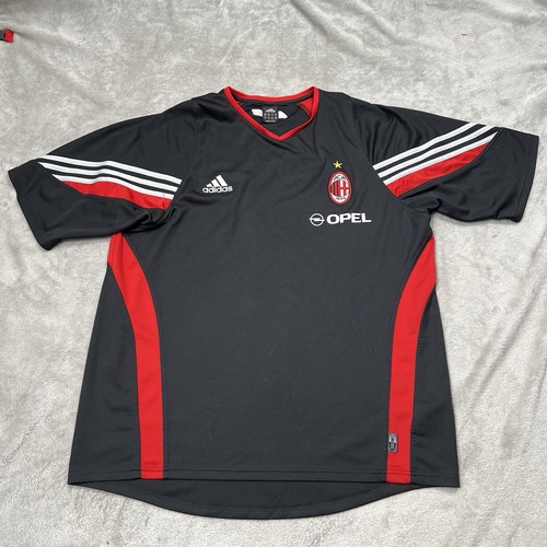 2003 Adidas AC Milan Opel Training Top Men XL Black/Red Soccer Kit Futbol Jersey