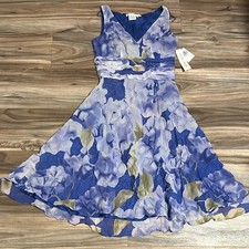 NWT Maggy London Silk Floral Midi Dress 6 Blue Floral Womens Sleeveless Tiered
