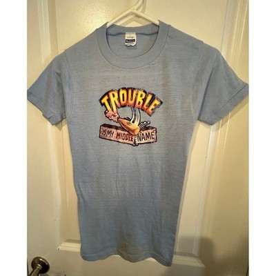 True Vintage 70's ''Trouble Is My Middle Name'' Double Sided Single Stitch T-Shirt