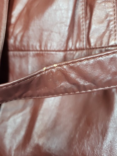 Vintage 70s Genuine Leather Belted Coat Women’s Chocolate Red Sz 20.5 (XL / 2XL) - Picture 2 of 7