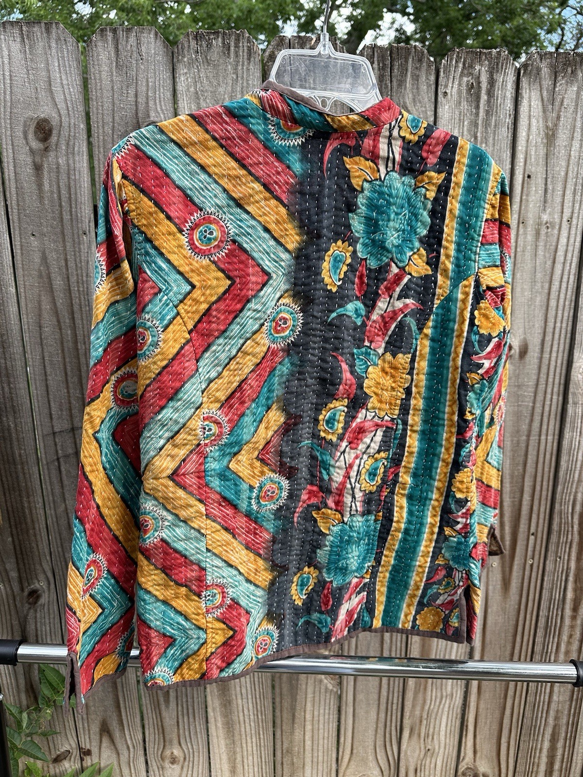 Boho Patchwork Quilted Jacket Multicolor Button F… - image 7