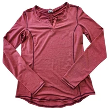 Marmot Maroon and Orange Striped Long Sleeve Performance Base Layer Shirt. Sz. S