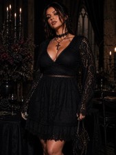 Boohoo Black Lace Whimsygoth Cutout Mini Dress NWT 14 Romantic Gothic Wedding