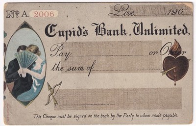 Cupids Bank unbegrenzt Neuheit Scheck Bamforth Postkarte Liebe Herz Serie 2006 UK