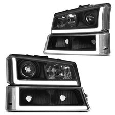 LED DRL Projector Headlights + Bumper Lamps For 2003-06 Silverado Avalanche
