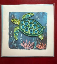 Tarjeta de felicitación decorativa para quilling de tortugas marinas - Arte en papel 3D hecho a mano comercio justo