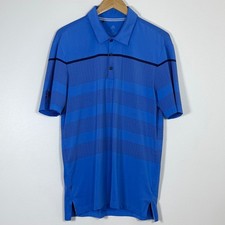 Adidas Mens Golf Polo Shirt Size M Blue Striped Logo Embroidered Performance