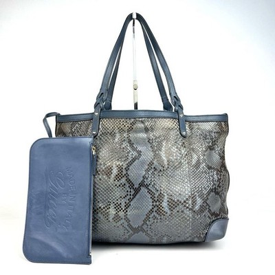 Gucci Python Snake Leather Tote Bag Navy Large Capacity Authentic Japan 