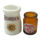 Vintage Borden Dairy Mini Creamer Jar Lot Milk Amber Glass Elsie The Cow 2pc