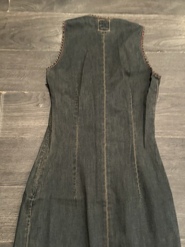 Robe vintage rare Y2K Miss Sixty bleu foncé denim col V ajusté décor fleurs taille S - Photo 9/15