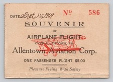1929 Souvenir of Allentown Airplane Flight Allentown Aviation Club Ticket Stub