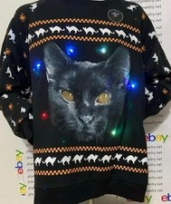 Black Cat Halloween Oversized LED Light Up Sweatshirt Women Juniors M-2XL NWT