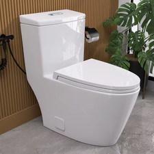 Top 1-Piece Toilet 1.1/1.6 GPF Dual Flush Compact Elongated Toilet in Glossy Whi