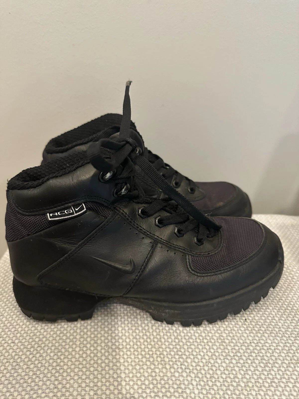 Nike ACG Pinchot Leather Boots Triple Black Hiking Youth 5.5 Womens 7 314597-001