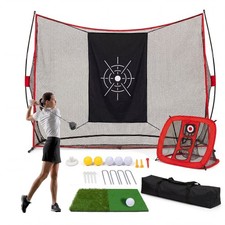 10x7FT Golf Practice Net Set with Chipping Target, Mat Balls for Home Garage