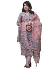 Gosriki Women'S Cotton Blend Printed Straight Kurta With Pant & Dupatta (Mori...
