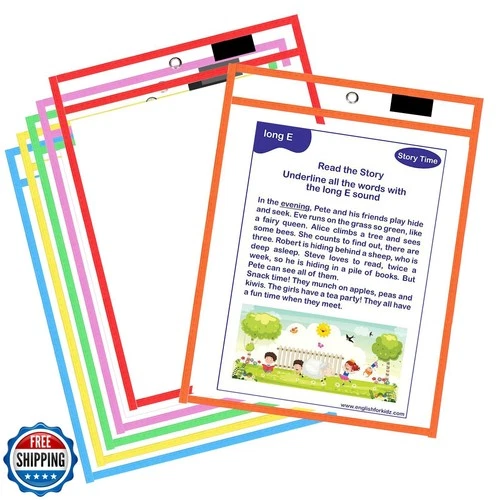 Ufmarine Job Ticket Holders, 6 Pcs Dry Erase Pockets Colorful (10" * 13"), Re - Picture 1 of 5