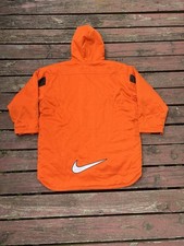 Vintage 90s Nike Big Swoosh Orange Hooded Parka Coat Jacket USA Made Size XL