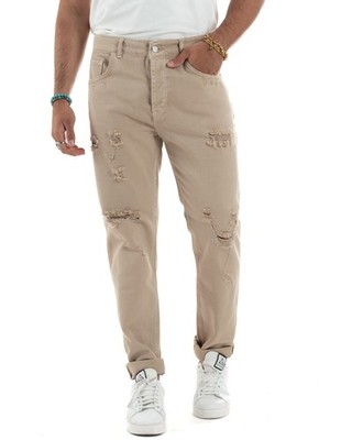 Pantaloni Jeans Uomo Loose Fit Con Rotture Cinque Tasche Casual