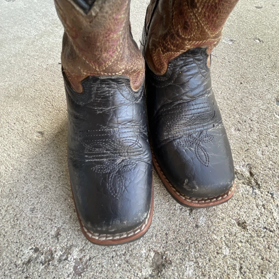 Dan Post Little River Child's 10 D Black & Brown Square Toe Western Cowboy Boots - Image 4 of 4