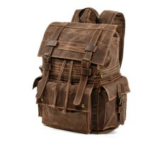 Mochila grande encerada de lona de cuero genuino para hombre Mochila impermeable Bolsa de viaje