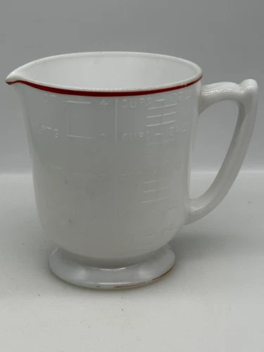 Antique Measuring Pitcher Milk Glass Measures CUPS, PTS, OZ Glass Measuring Cup