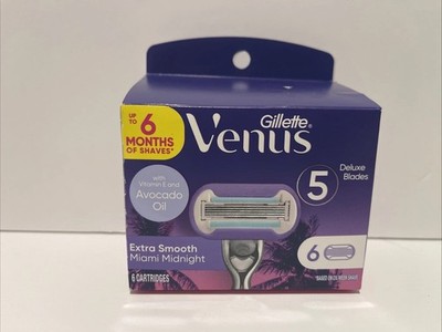 New Venus Extra Smooth 6 Refill Cartridges Miami Midnight 5 Blades Sensitive