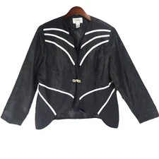 Vintage Tally Taylor Women's Black White Size 18 Polyester Blazer Bling Shawl