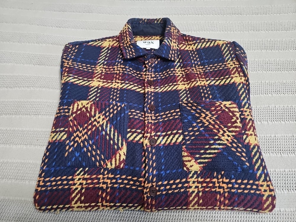 Wax London Heavyweight Plaid Whiting Overshirt Long Sleeve Button-Up Size Large