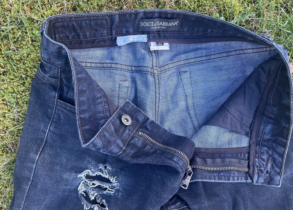 【イタリア製】【46】DOCLE&GABBANA ダメージデニム メンズ DOLCE & GABBANA Jeans Blue Tattered Cotton Men Denim IT46