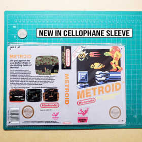 Metroid box art metal sign 8x12 inch Samus Aran NES retro game room wall d&eacute;cor