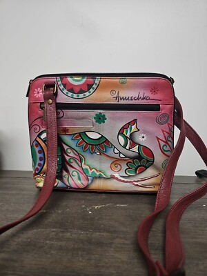 Anuschka Hand Painted Leather Shoulder Bag Elephant Used