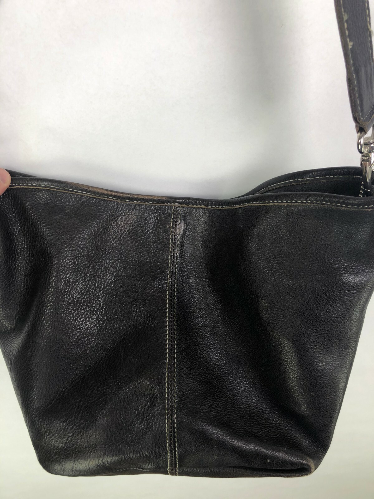 Roots Leather Bucket Bag Purse Crossbody Brown Hobo Gem