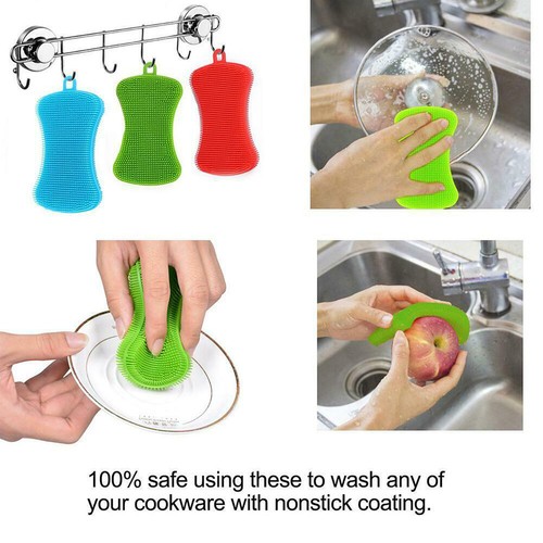 Silicone Scrubber Sponge Brush Dish Pot Pan Washing Cleaning Home Kitchen - Picture 2 of 22