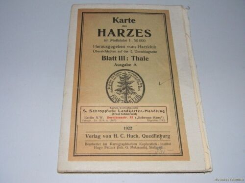 Karte des Harzes 1 to 50000 Scale Blatt III Thale 1922 Cloth Backing - Picture 1 of 9