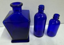 Lot of 3 Vintage Cobalt Blue Glass Small Empty Bottles