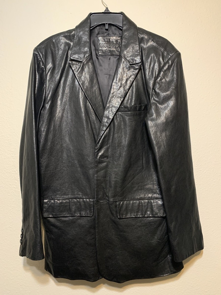 Murano black lamb skin collared leather jacket coat size large no flaws